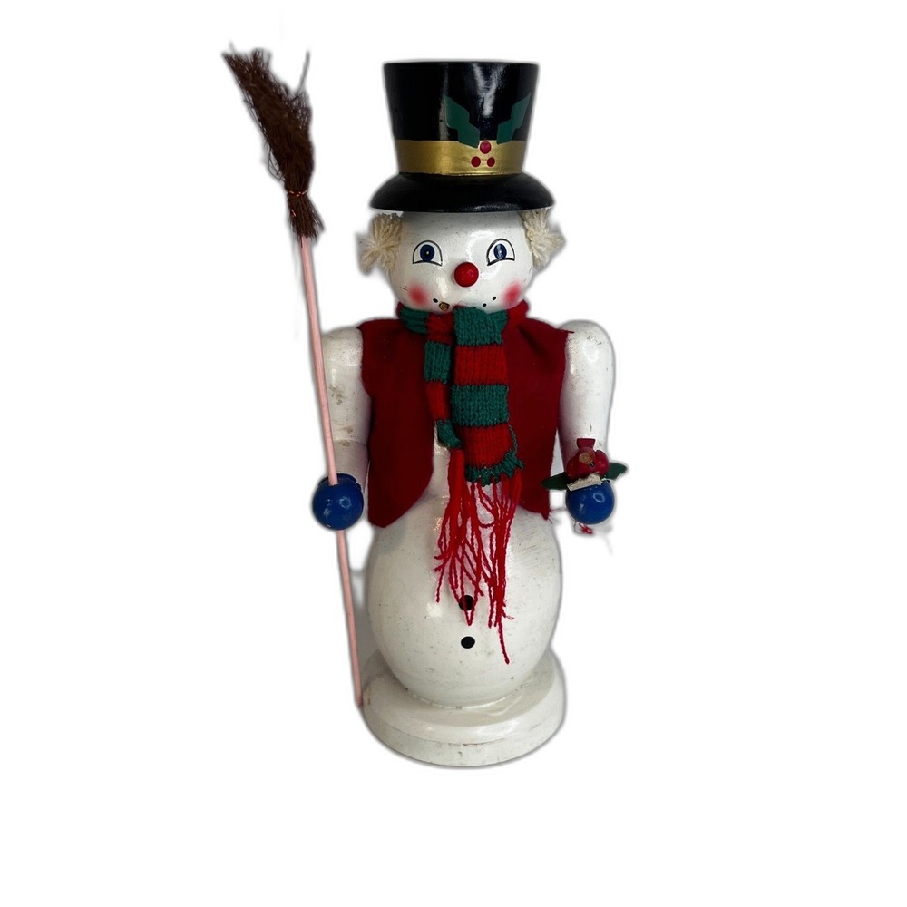 Snowman Vintage Wooden Nutcracker Holiday Christmas Kurt S Adler Broom & Bird